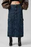 cargo pocket denim long skirt