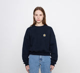 [WOMAN] Flower Dot Embroidery Crop Sweatshirt