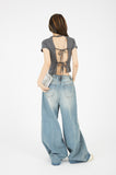 Waist strap full wide denim pants