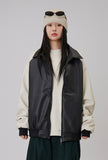 Mono tone raglan leather jacket