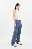 Side triple line loose denim pants