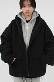 Over fit hood filed quilting jacket