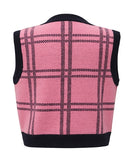 V-neck check knit vest 001