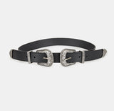 Twin antique buckle leather belt