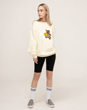 Flower Bear Smile White Clip Sweatshirt