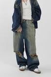 Sand cut maxi wide denim pants