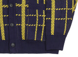 Dot Smile Embroidery Tartan Check Knit Cardigan