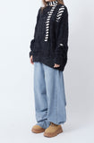 Hem snap maxi wide denim pants