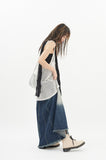 Fringe washing maxi cut denim skirt