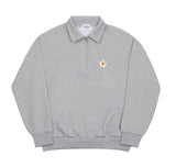 Flower Dot Embroidery Collar Half Zip Up Sweatshirt