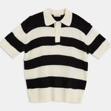 Wide collar button stripe knitwear