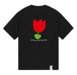 Drawing Red Flower Smile Short Sleeve Tee