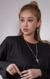 [BLACKPURPLE] SINGATURE CHAIN CUBIC CROSS LONG DROP NECKLACE