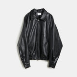 Raglan leather 2-way bomber jacket