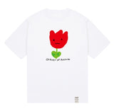 Drawing Red Flower Smile Short Sleeve Tee