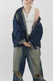 Sand cut maxi wide denim pants