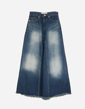 Fringe washing maxi cut denim skirt