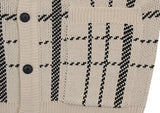 Black Flower Dot Embroidery Tartan Check Knit Cardigan