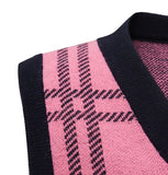 V-neck check knit vest 001