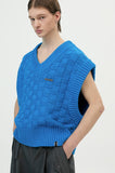 v-neck knit vest and brooch