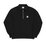 Flower Dot Embroidery Collar Half Zip Up Sweatshirt