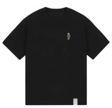 Blue Beanie Dog Embroidery Striper Short Sleeve Tee