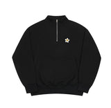 Flower dot embroidered half zip-up sweatshirt