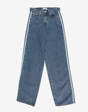 Side triple line loose denim pants