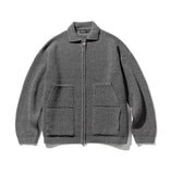 WOOL HEAVY WAFFLE COLLAR ZIP-UP KNIT