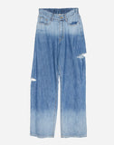 Side cut gradation washing denim pants