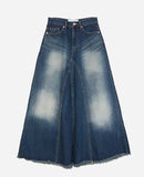 Fringe washing maxi cut denim skirt