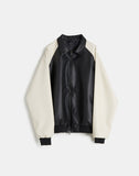 Mono tone raglan leather jacket