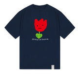 Drawing Red Flower Smile Short Sleeve Tee