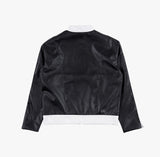 Neck snap button biker leather jacket
