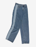 Side triple line loose denim pants