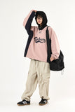 Sporty string v-neck nylon sweatshirt