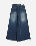 Fringe washing maxi cut denim skirt