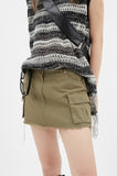 Low waist cutting mini cargo skirt