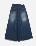 Fringe washing maxi cut denim skirt