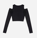 Open shoulder crop warmer long sleeve