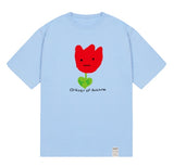 Drawing Red Flower Smile Short Sleeve Tee