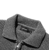 WOOL HEAVY WAFFLE COLLAR ZIP-UP KNIT