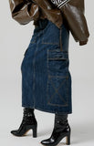 cargo pocket denim long skirt