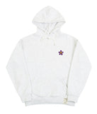 Purple Flower Smile Embroidery White Clip Hoodie