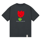 Drawing Red Flower Smile Short Sleeve Tee