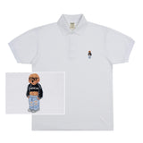 Cropped Dog Embroidery Striper Clip Pique Short Sleeve T-Shirt