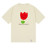 Drawing Red Flower Smile Short Sleeve Tee