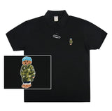 Blue Beanie Dog Embroidered Striper Clip Pique Short Sleeve
