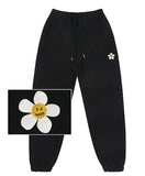 Flower dot embroidery sweat jogger pants