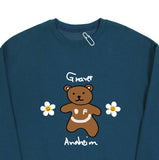 Big Bear Flower Smile White Clip Sweatshirt